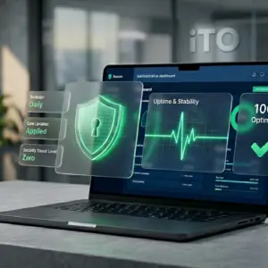 Professional WordPress maintenance and website support service by iTO.London, featuring security monitoring and performance health checks