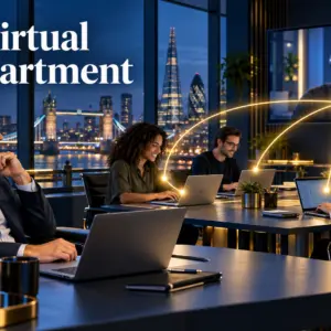 A London business team working with support from a remote IT specialist.