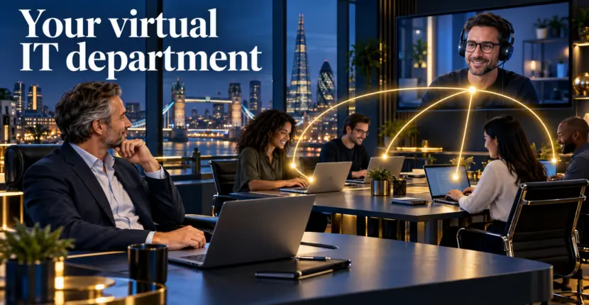 A London business team working with support from a remote IT specialist.